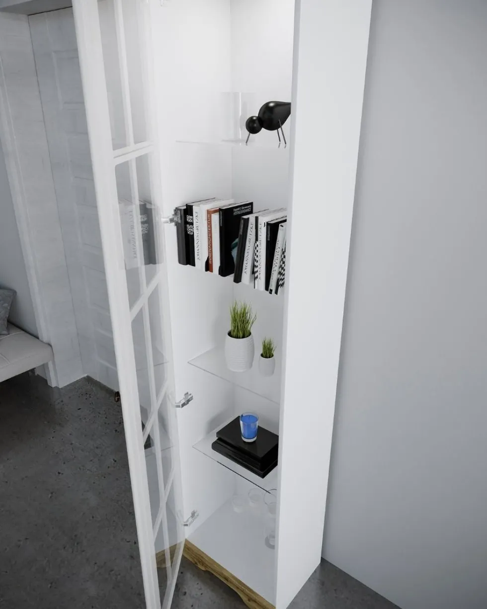 Vetrinetta a colonna moderna bianca e rovere VI6