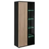 Vetrinetta alta moderna con illuminazione LED nero e rovere 80x192 VP27