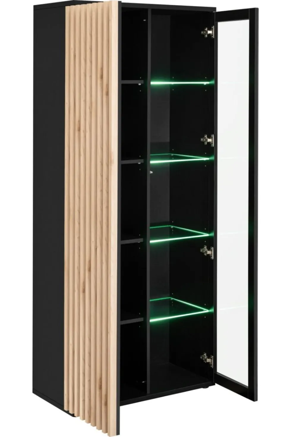 Vetrinetta alta moderna con illuminazione LED nero e rovere 80x192 VP27