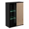 Vetrinetta bassa moderna con illuminazione LED nero e rovere 80x118 VP28