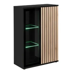 Vetrinetta bassa moderna con illuminazione LED nero e rovere 80x118 VP28