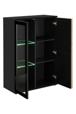 Vetrinetta bassa moderna con illuminazione LED nero e rovere 80x118 VP28